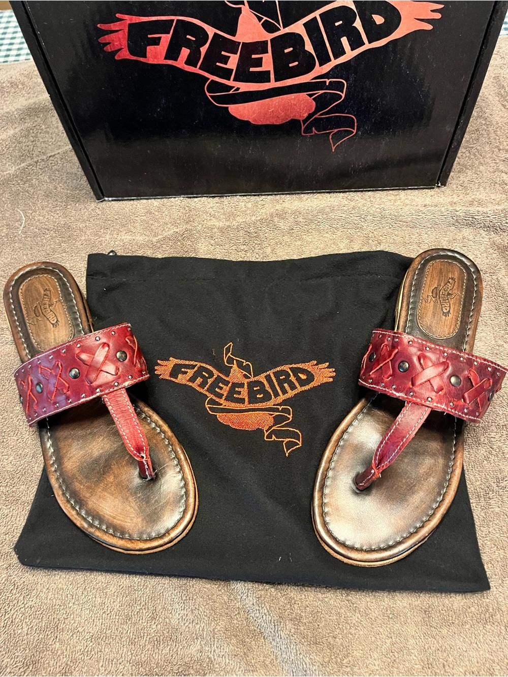 Women’s Freebird red braided leather thong sandals